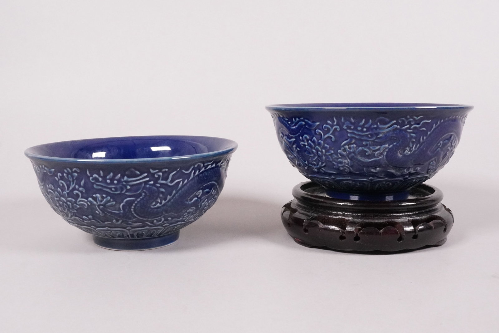 2 Chinese fine large carved bowls: 2 Chinese fine large carved bowls. Largest H: 2.75" x W: 6.1."