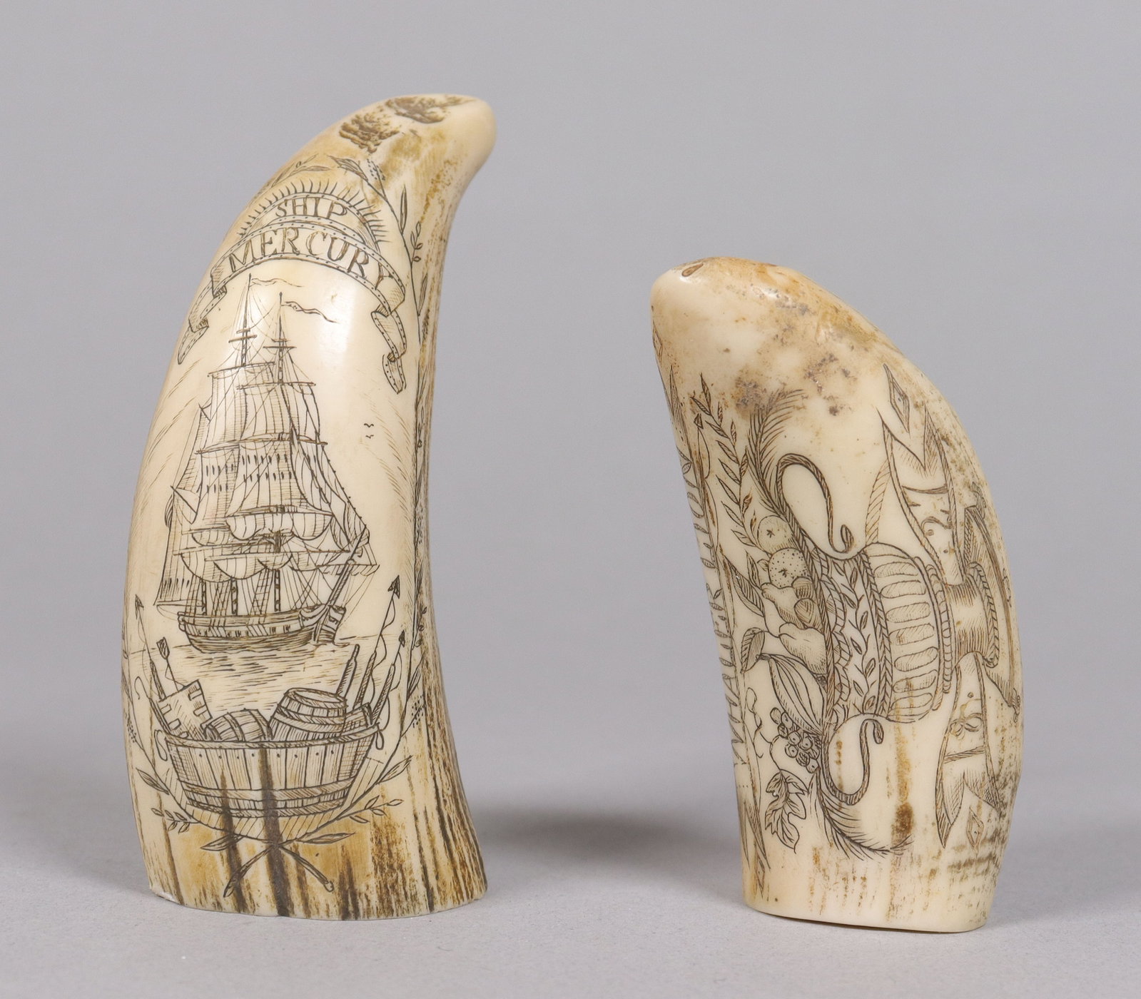 2 large estate carved item ungraded: 2 large estate carved item, ungraded. All sales are final, no return. Condition selling it as is. Largest H: 4.25" x W: 2."