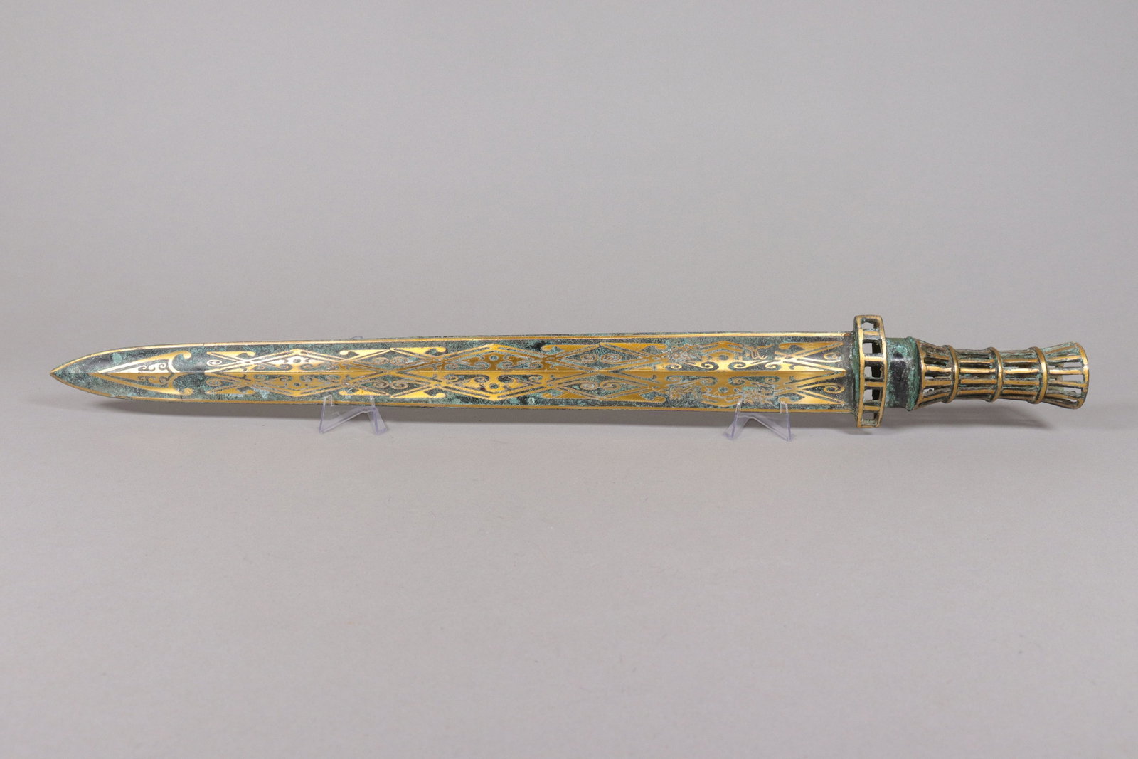 Chinese fine gilted bronze sword: Chinese fine gilted bronze sword. L: 25.75" x W: 3."