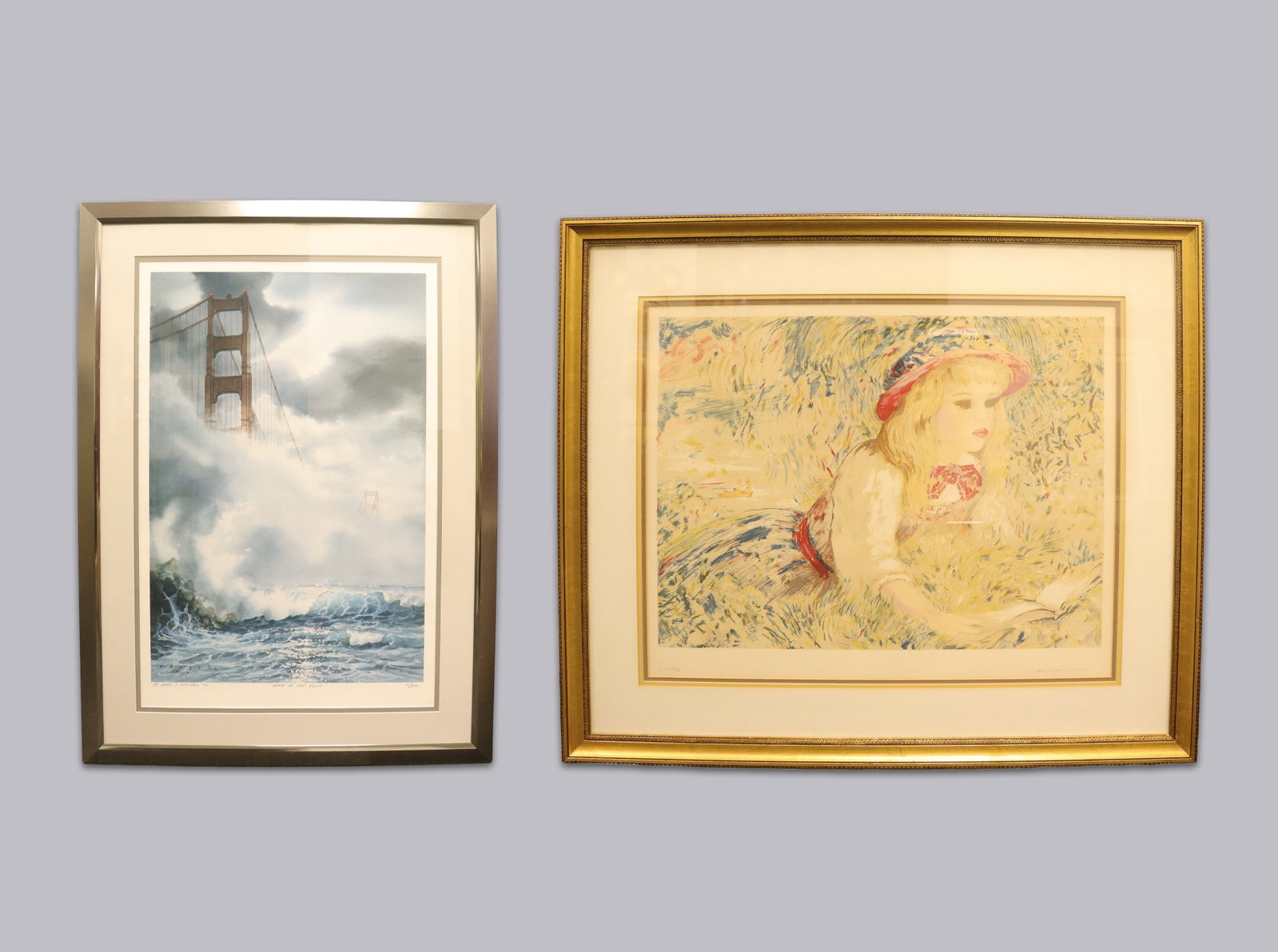 Lots vintage original lithograph signed: Lots vintage original lithograph, signed and framed. Largest H: 30" x W: 35."