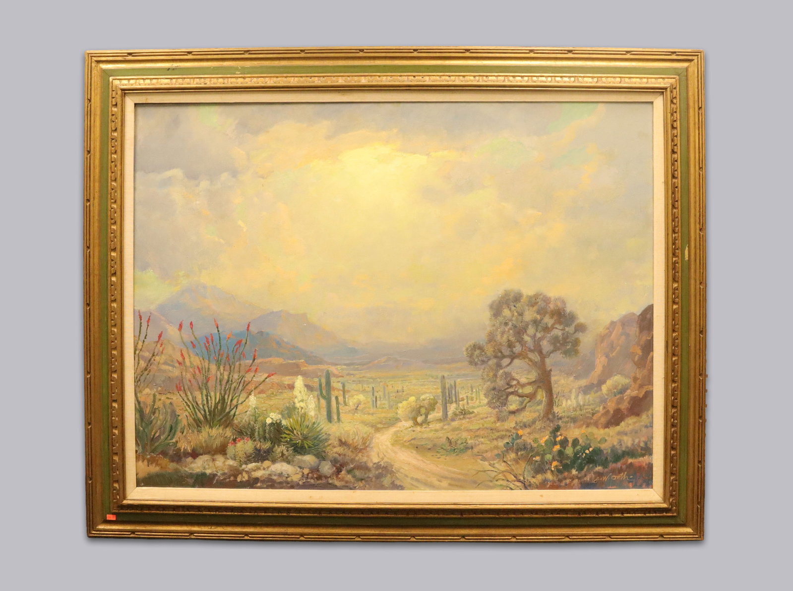 A vintage large oil painting signed: A vintage large oil painting signed, from an estate. H: 36" x W: 48."
