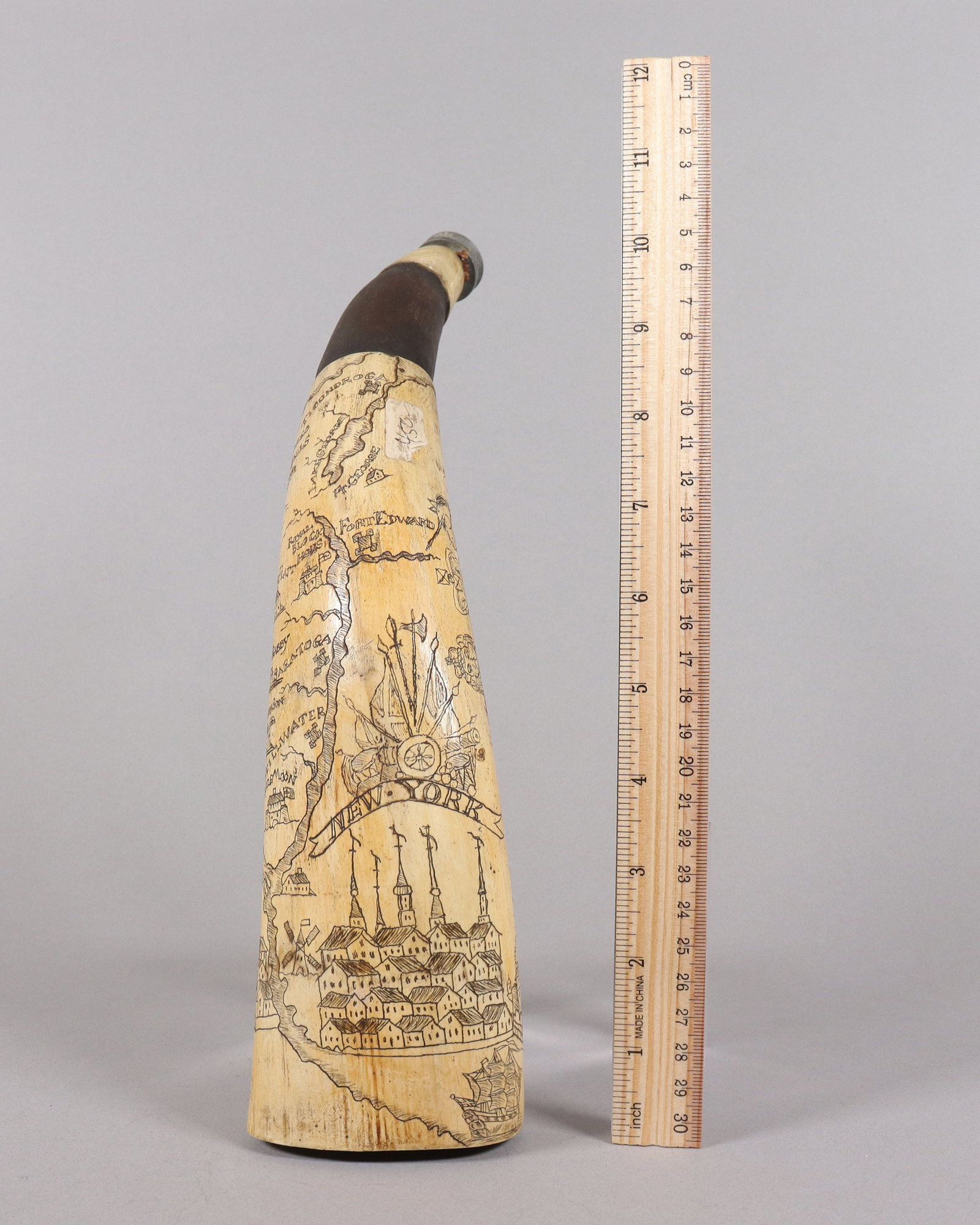 A large estate carved item: A large estate carved item. We do not guanratee its age, material. All sales are final, no return. H: 12" x W: 3."