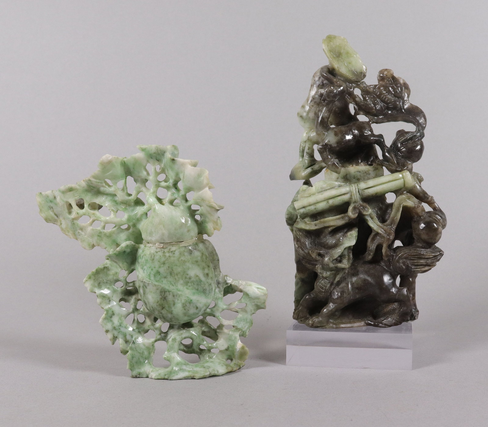 Lots fine jadeite carvings: Lots fine jadeite carvings. Largest H: 7.5" x w: 3.25."