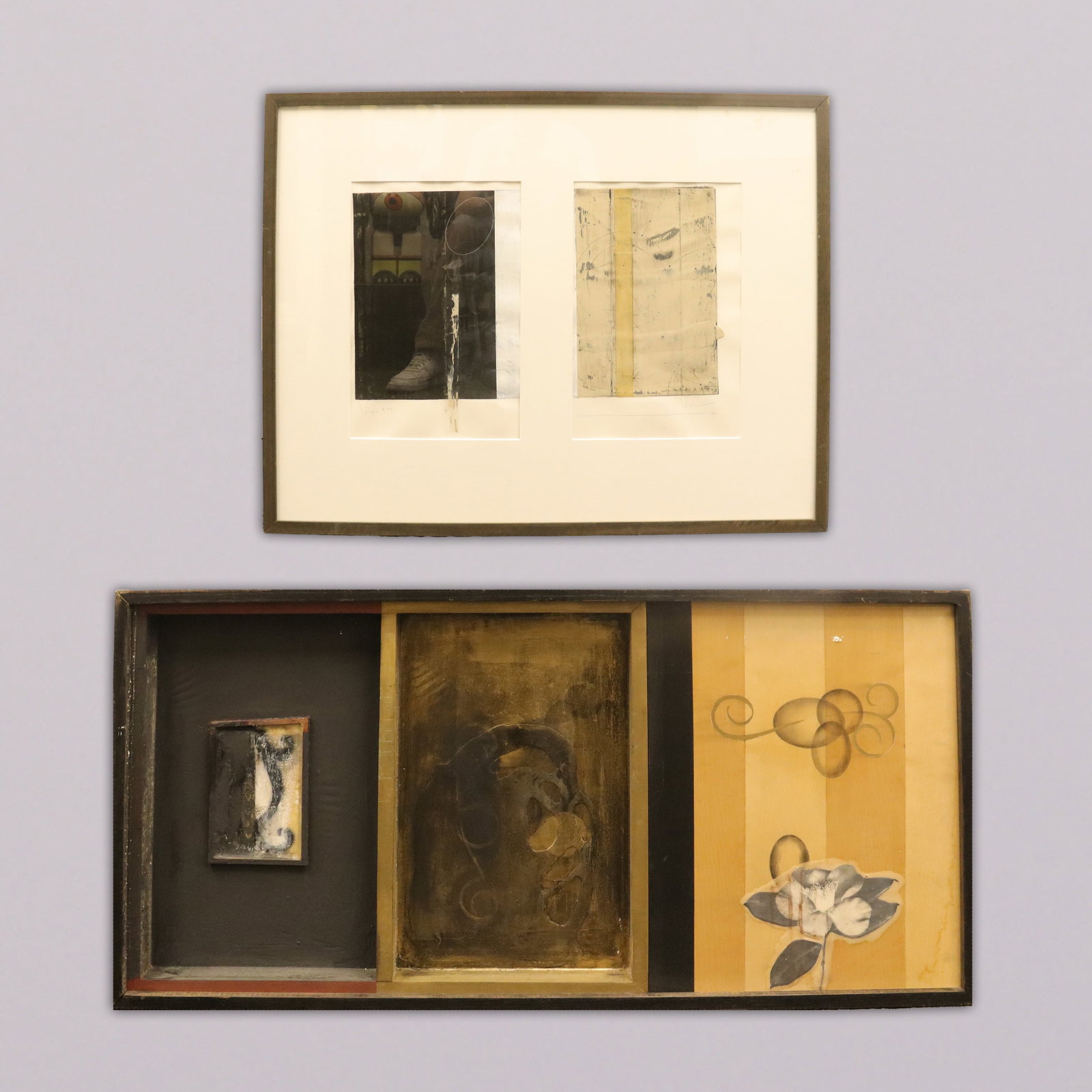 Lots vintage mixed media art: Lots vintage mixed media art, by Kadru Mansour, dated 1996. Largest H: 25" x W: 32."