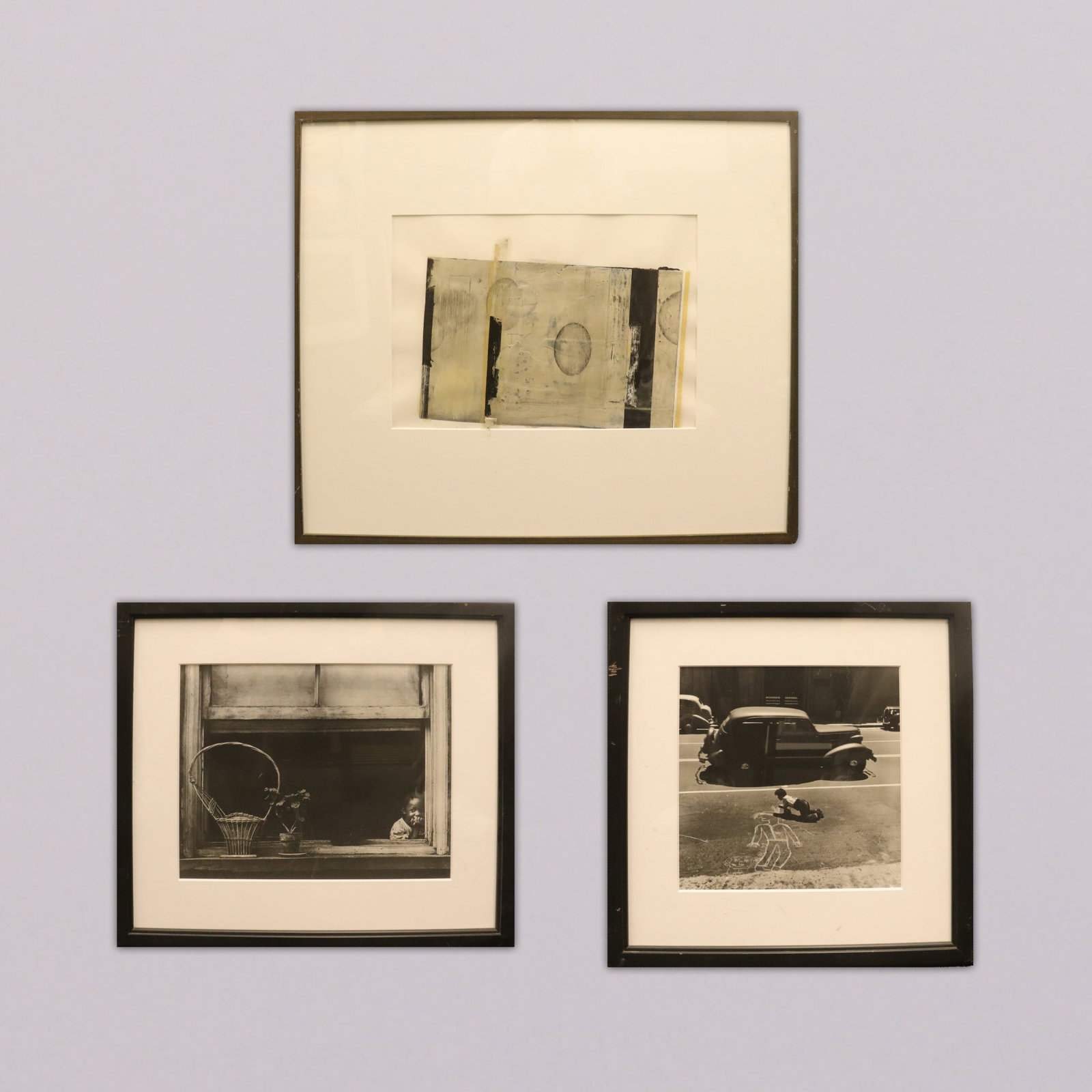 Lots framed art and mixed media painting: Lots framed art and a mixed media painting by Kaoru Mansour, dated 1996. Largest H: 32" x W: 27."