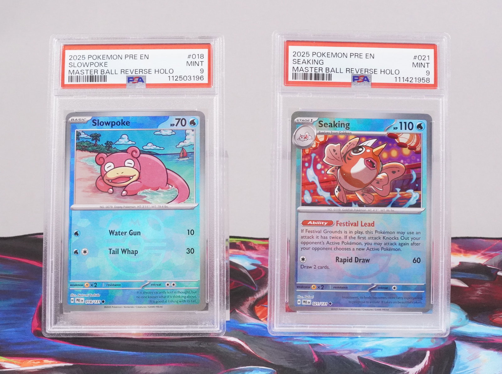 3 Pokemon cards graded PSA: 2 Pokemon cards, PSA graded.