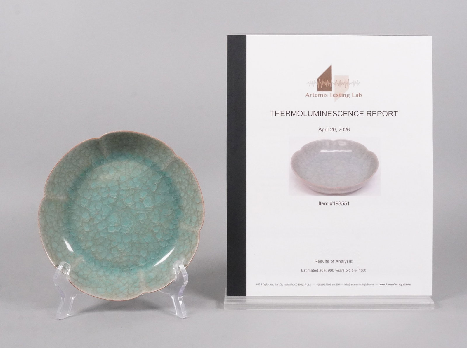 Chinese fine antique celadon washer TL test: Chinese fine antique celadon glaze porcelain washer, comes with TL test, authenticated. H: 1.5" x W: 6.8."