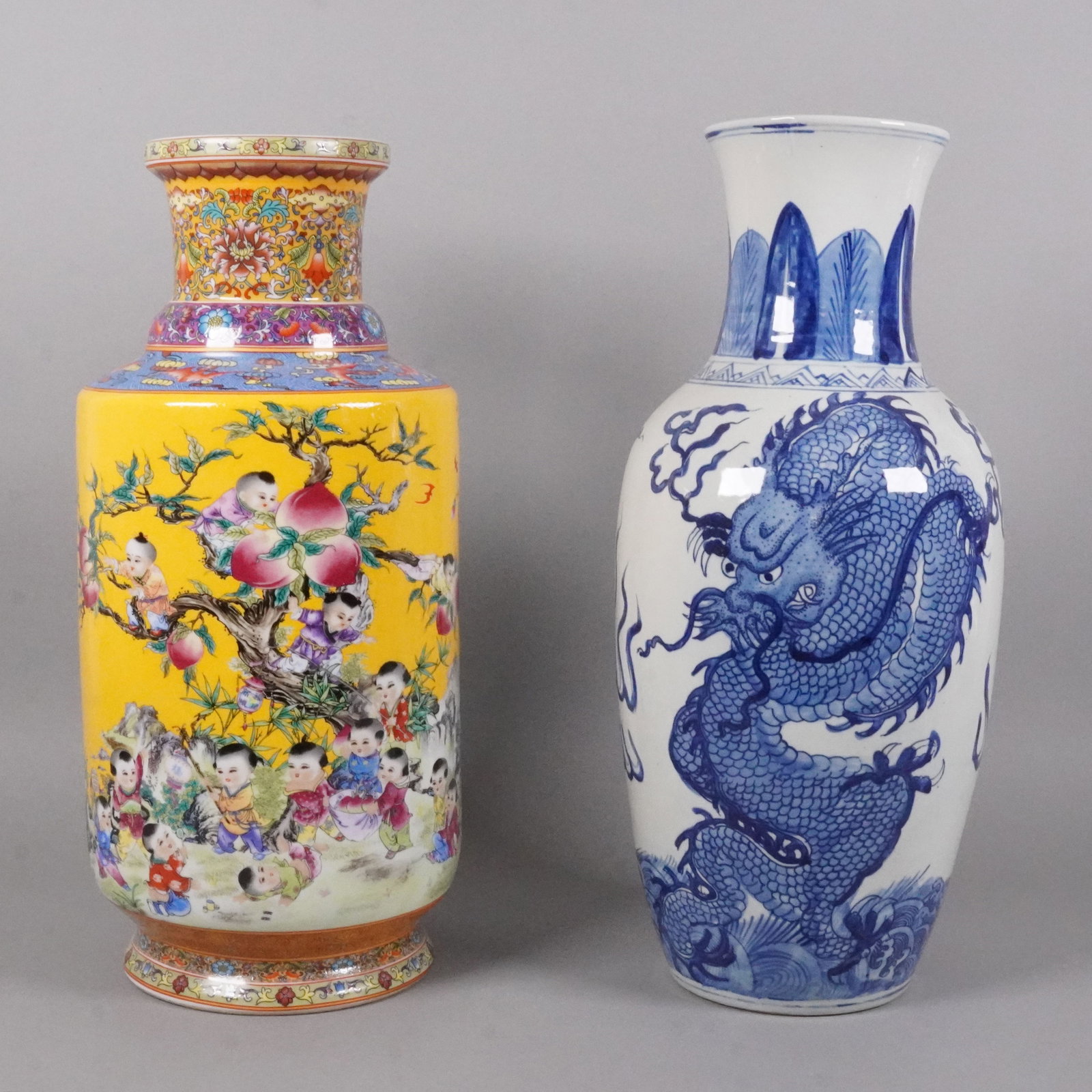 2 Chinese fine vase: 2 Chinese fine tall vase, largest H: 17" x W: 8."