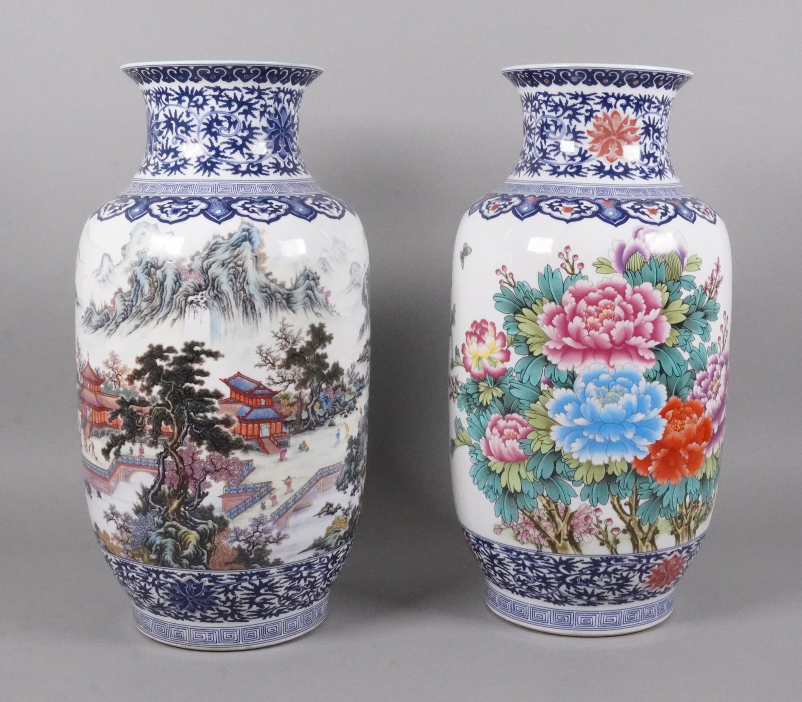2 Chinese fine tall vase: 2 Chinese fine tall vase, largest H: 16.5" x W: 8.2."