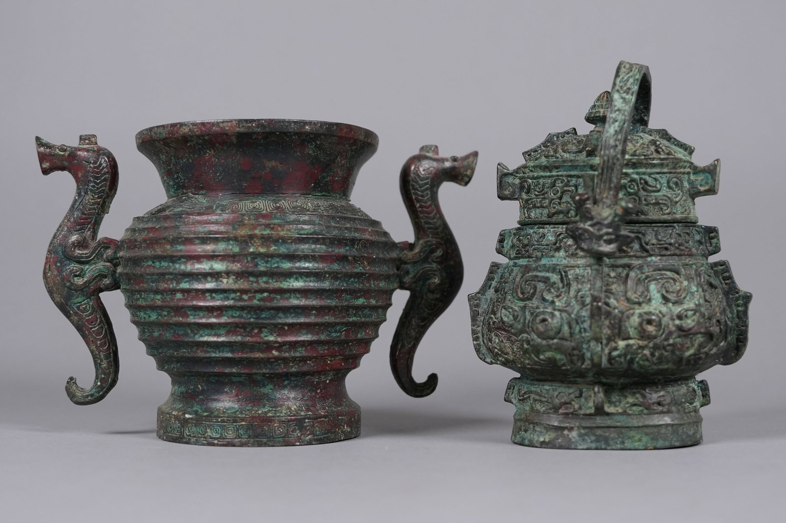 Lots Chinese bronze vessels: Lots Chinese bronze vessels. Largest H: 5.8" x W: 8.6."