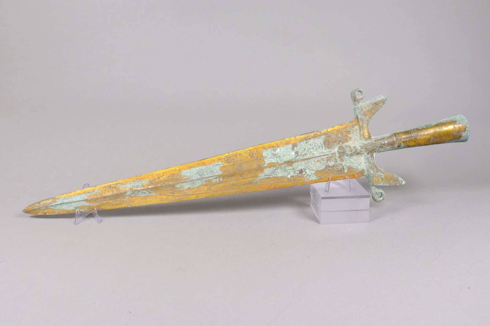 Chinese fine gilted bronze sword: Chinese fine gilted bronze sword. L: 28" x W: 7.1."