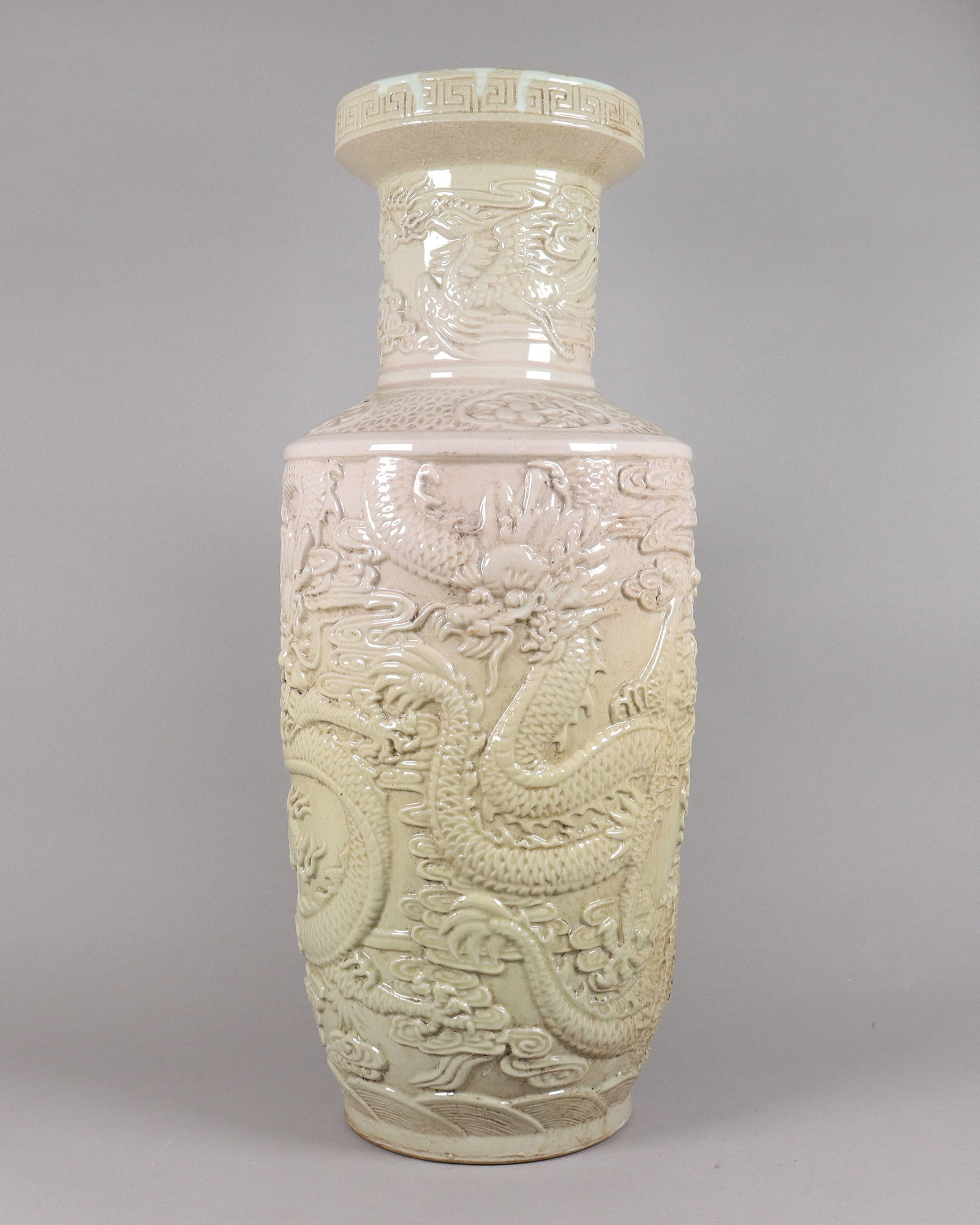 Chinese massive fine carved vase: Chinese massive fine carved vase. H: 26" x W: 10."