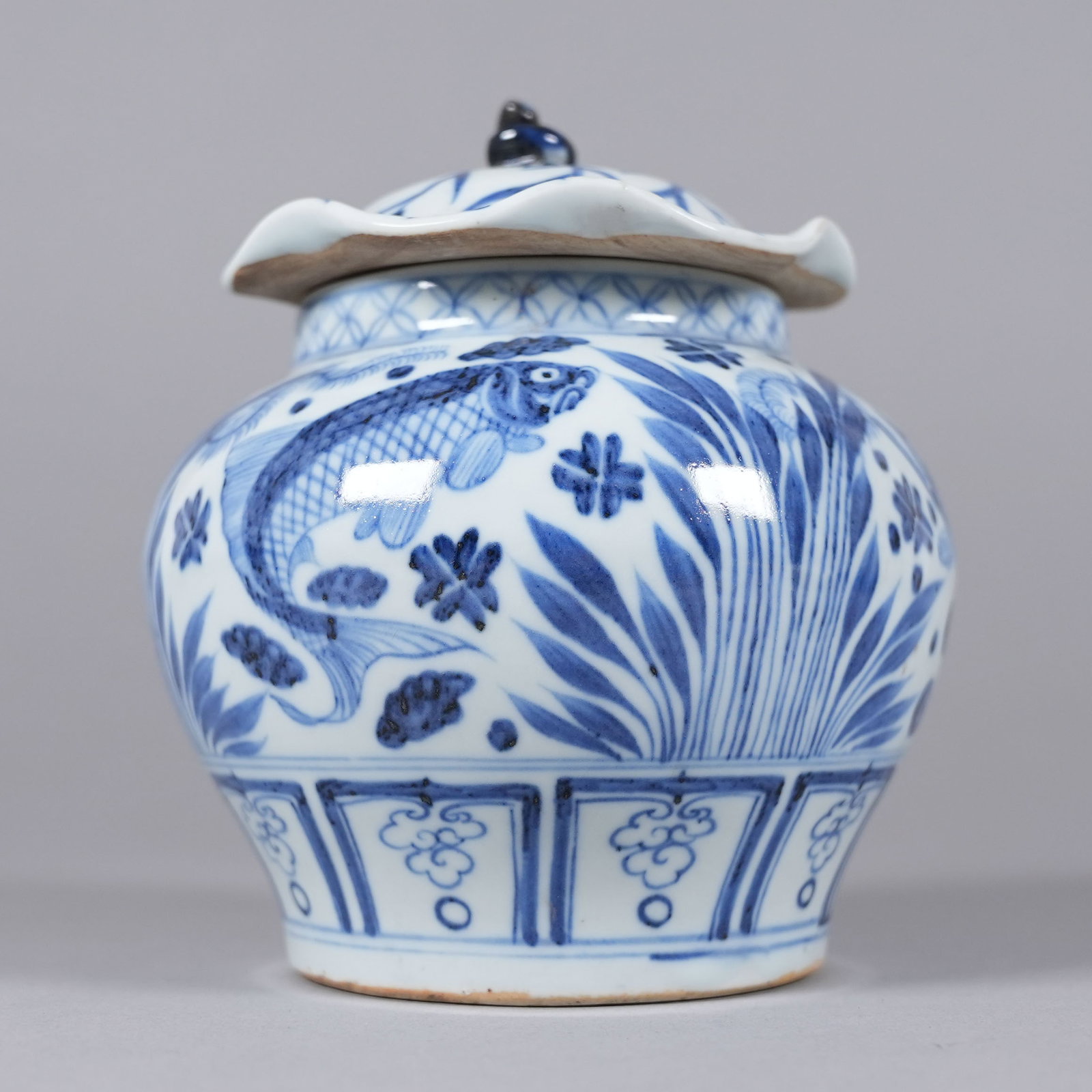 Chinese fine b/w lidded jar - 5