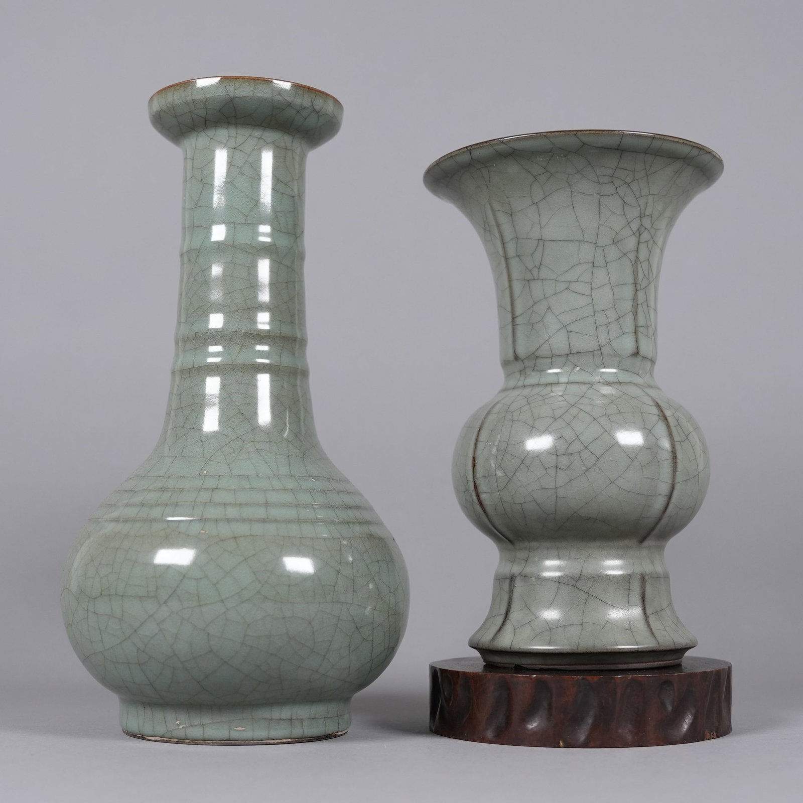 2 Chinese crackled celadon vase: 2 Chinese crackled celadon vase, largest H: 11.2" x W: 6."