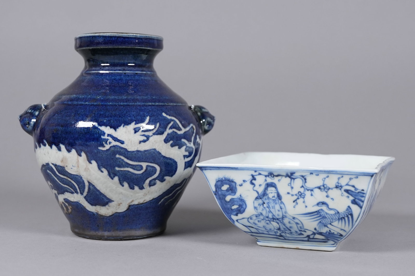 2 Chinese fine porcelains: 2 Chinese fine porcelains, largest H: 2.9" x W: 5.6."