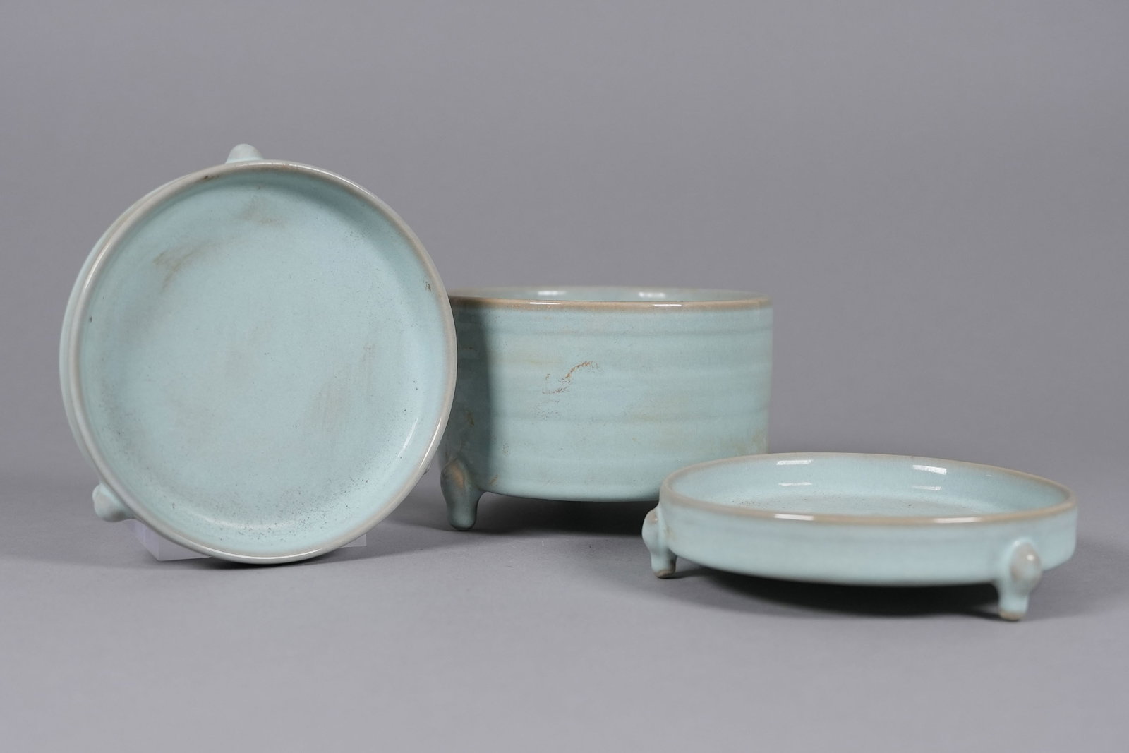 2 Chinese celadon porcelains: 2 Chinese fine celadon porcelains, largest H: 3.5" x W: 5.2."