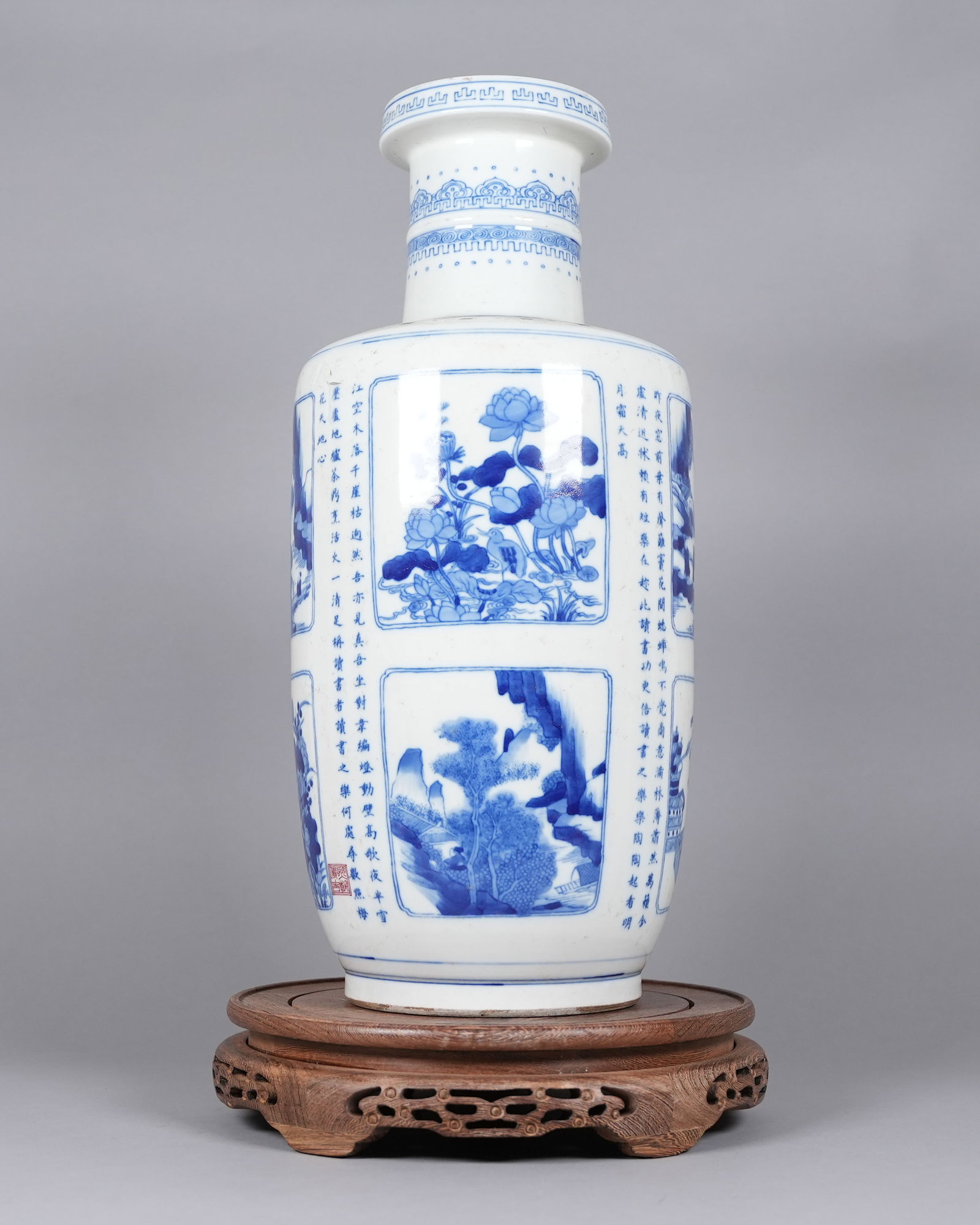 Chinese massive straight vase: Chinese fine massive straight vase. H: 18" x W: 8."