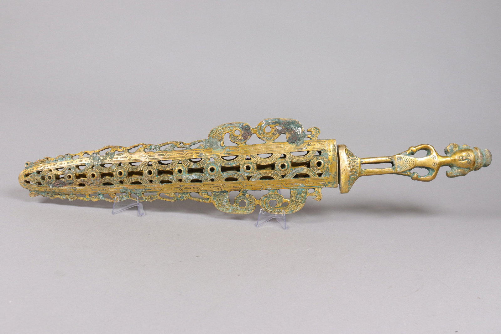 Chinese fine heavy gilted bronze sword: Chinese fine heavy gilted bronze sword. L: 24" x W: 4.75."