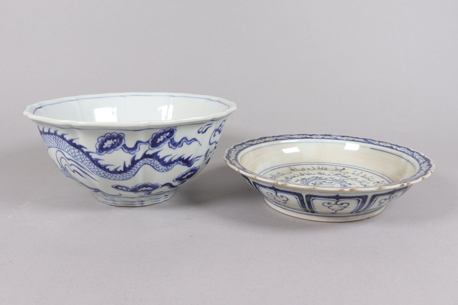 Lots Chinese b/w fine porcelains: Lots Chinese blue and white porcelains, largest H: 4" x W: 9."