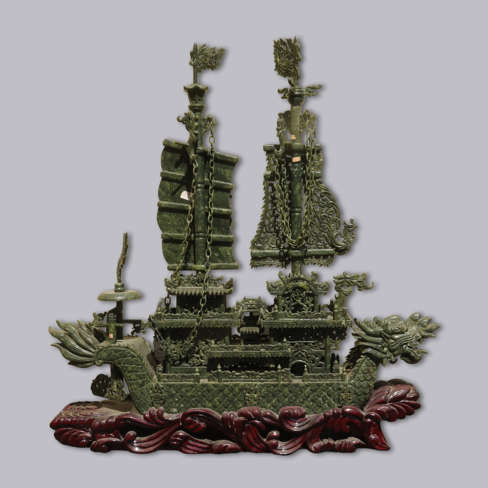 A major Chinese spinach jade heavy boat (1 of 9)