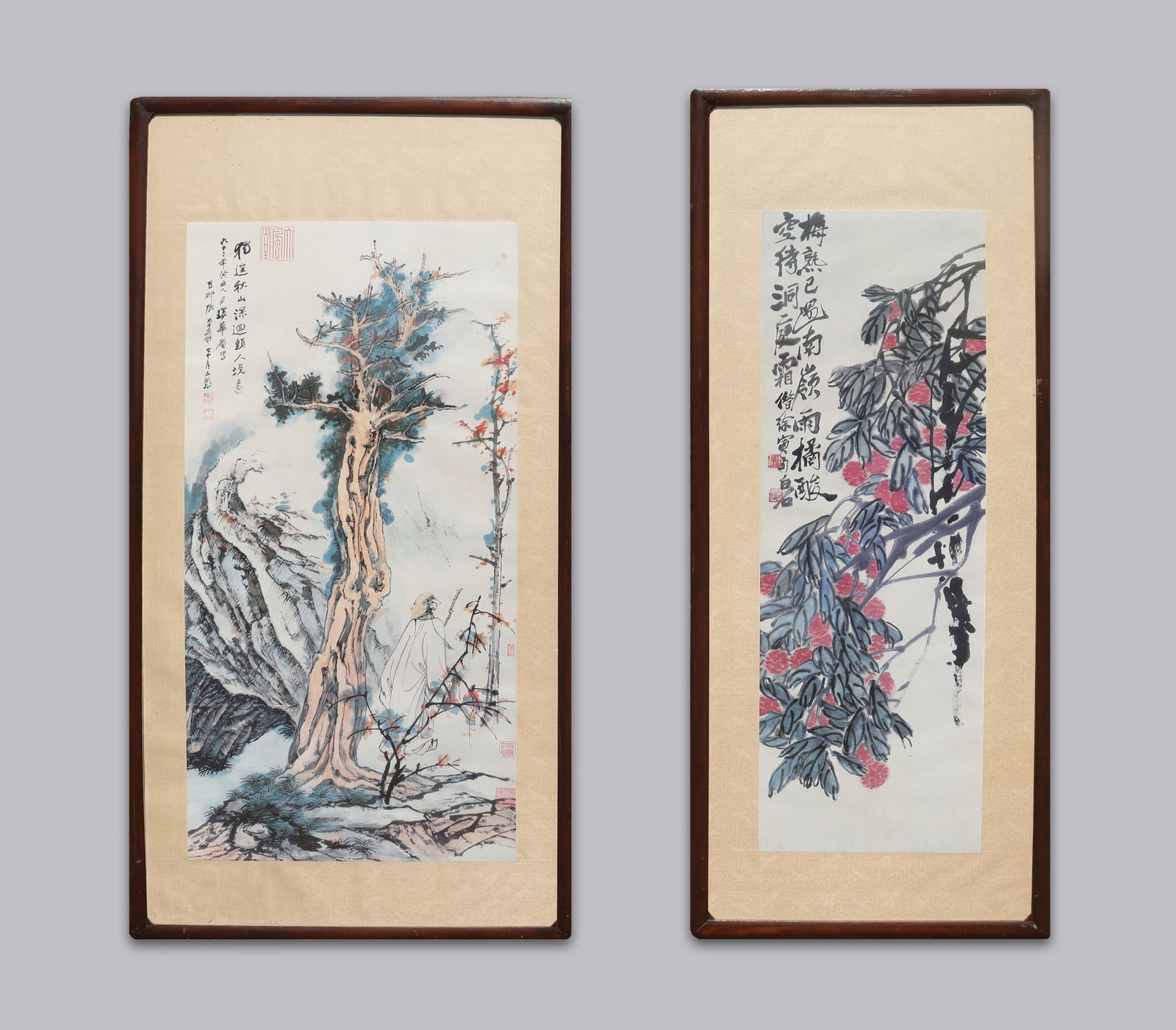 2 Chinese framed estate art: 2 Chinese framed estate art. Largest H: 56.5" x W: 29.25."