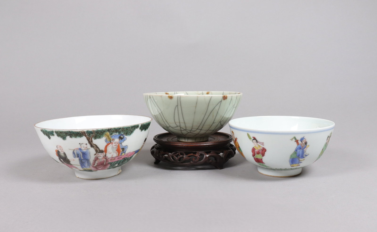 3 Chinese fine bowls: 3 Chinese fine bowls, largest H: 2.5" x W: 5.75."