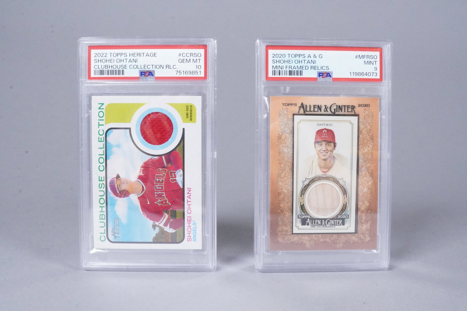 2 Shohei Ohtani cards PSA: 2 Shohei Ohtani cards, graded by PSA, both relic cards.