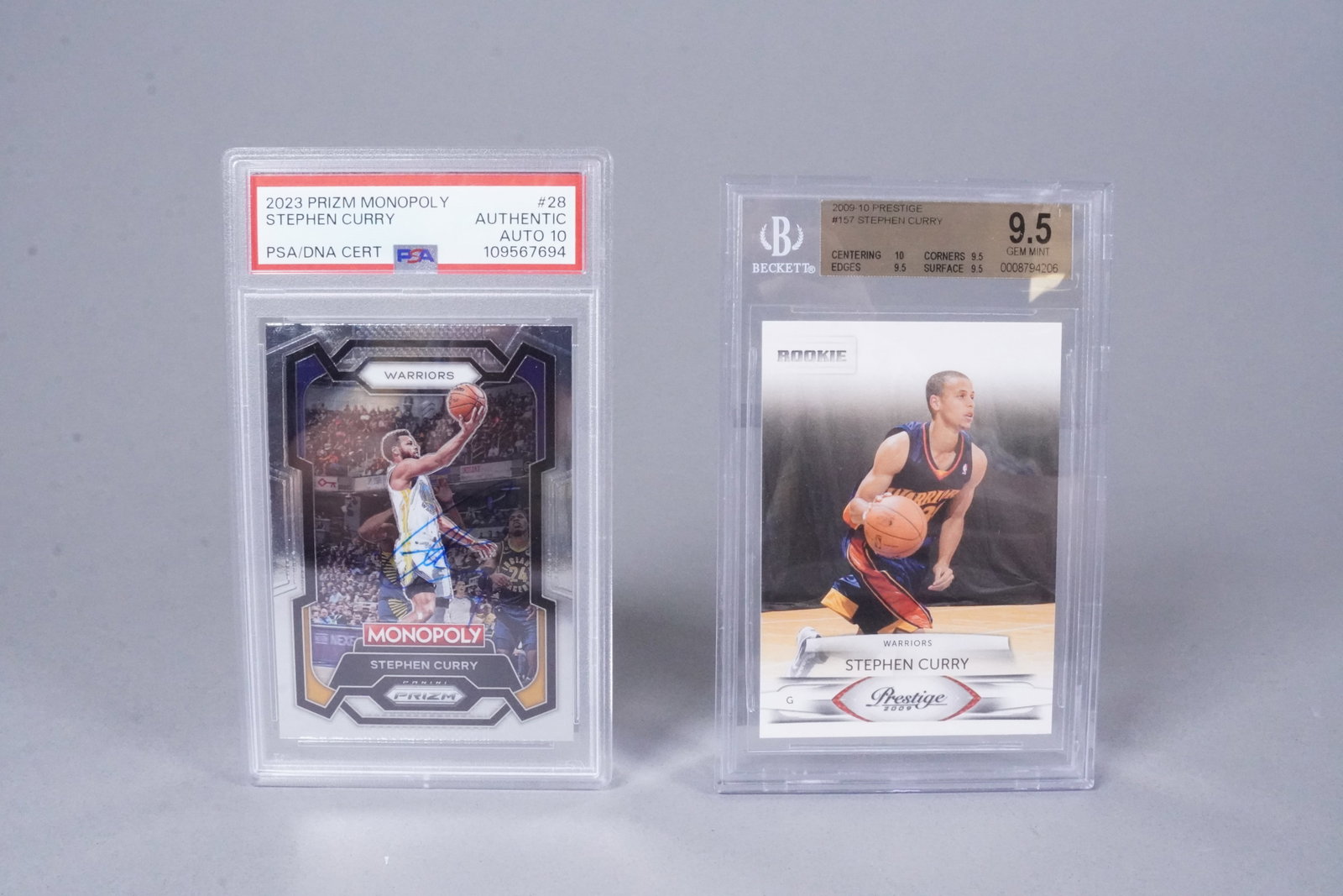 2 Steph Curry cards PSA: 2 Steph Curry cards, one was a rookie card, graded 9.5 Beckett, and another was Auto signed card PSA 10.