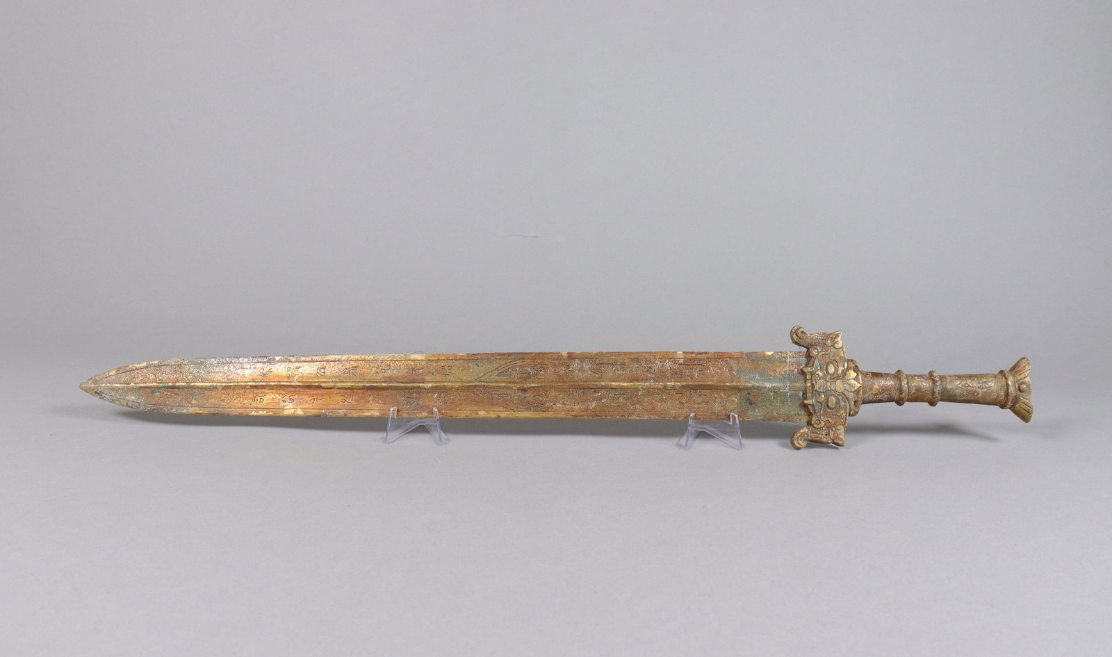 Chinese long bronze heavy sword: Chinese long bronze heavy sword. L: 25" x H: 2.9."