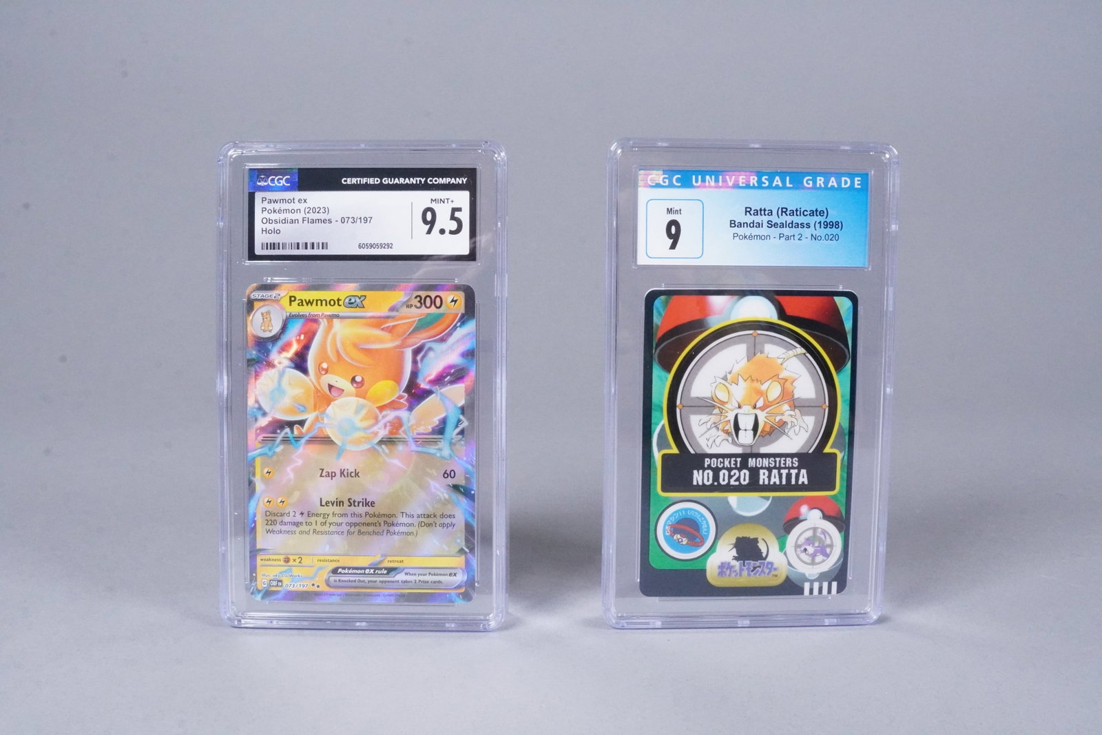 2 Pokemon cards graded: 2 Pokemon cards, graded.