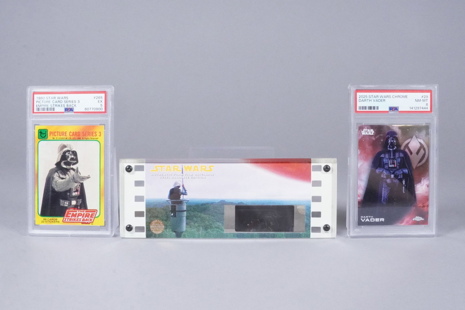 2 Star Wars card with original movie cell: 2 Star Wars card, PSA graded and original movie cell.