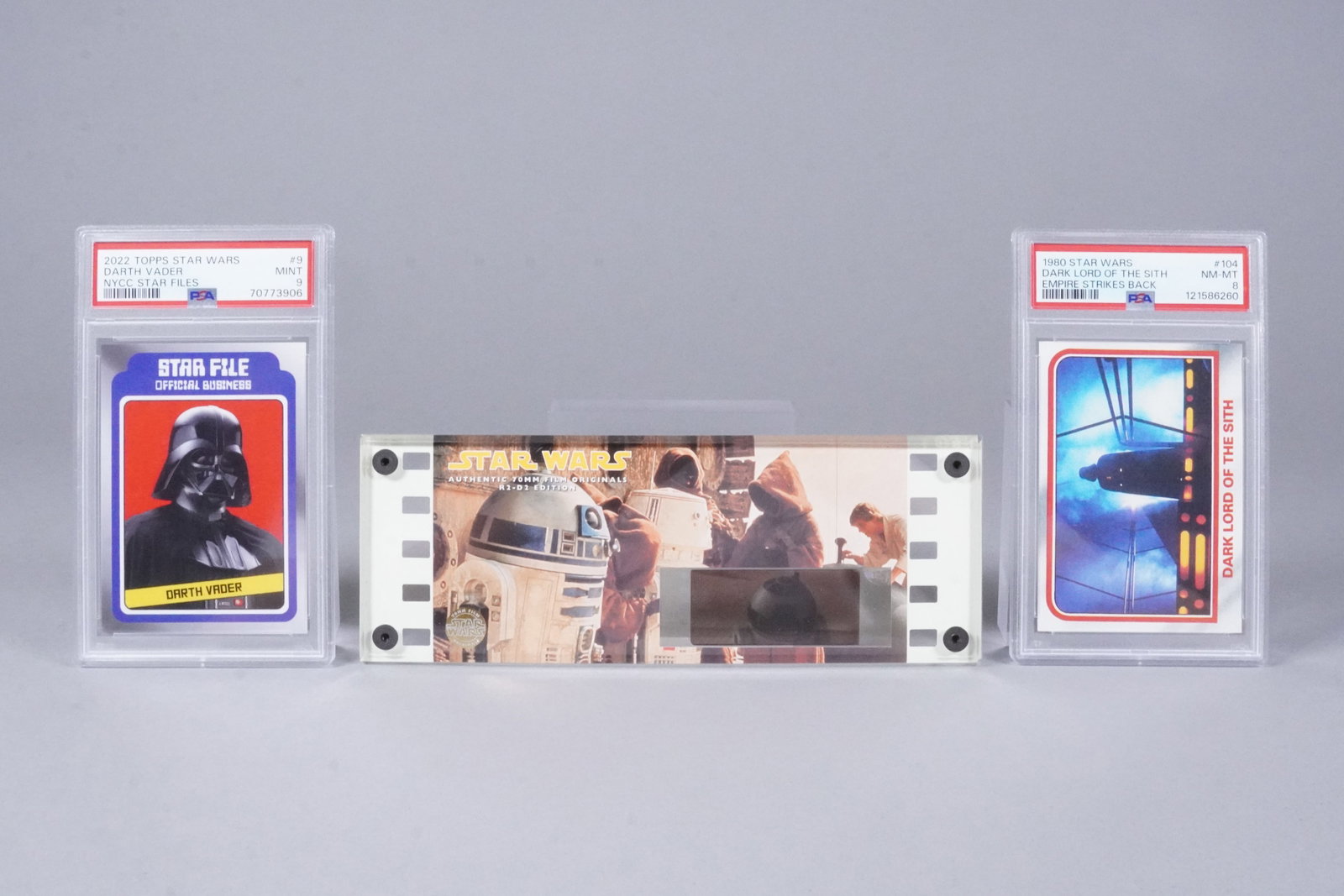 2 Star Wars card with original movie cell: 2 Star Wars card, PSA graded and original movie cell.