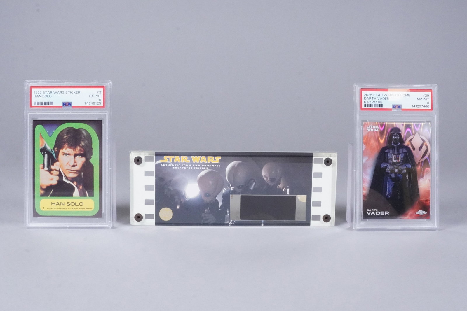 2 Star Wars card with original movie cell: 2 Star Wars card, PSA graded and original movie cell.