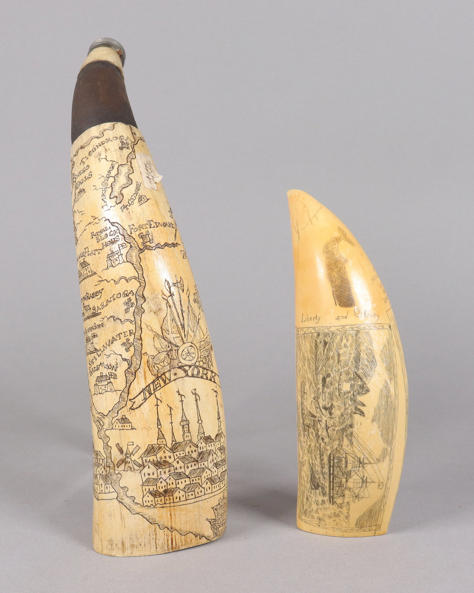 2 estate carved item ungraded: 2 estate carved item, ungraded. We do not guarantee its material or age. All sales are final, no return. Largest H: 13" x W: 3."