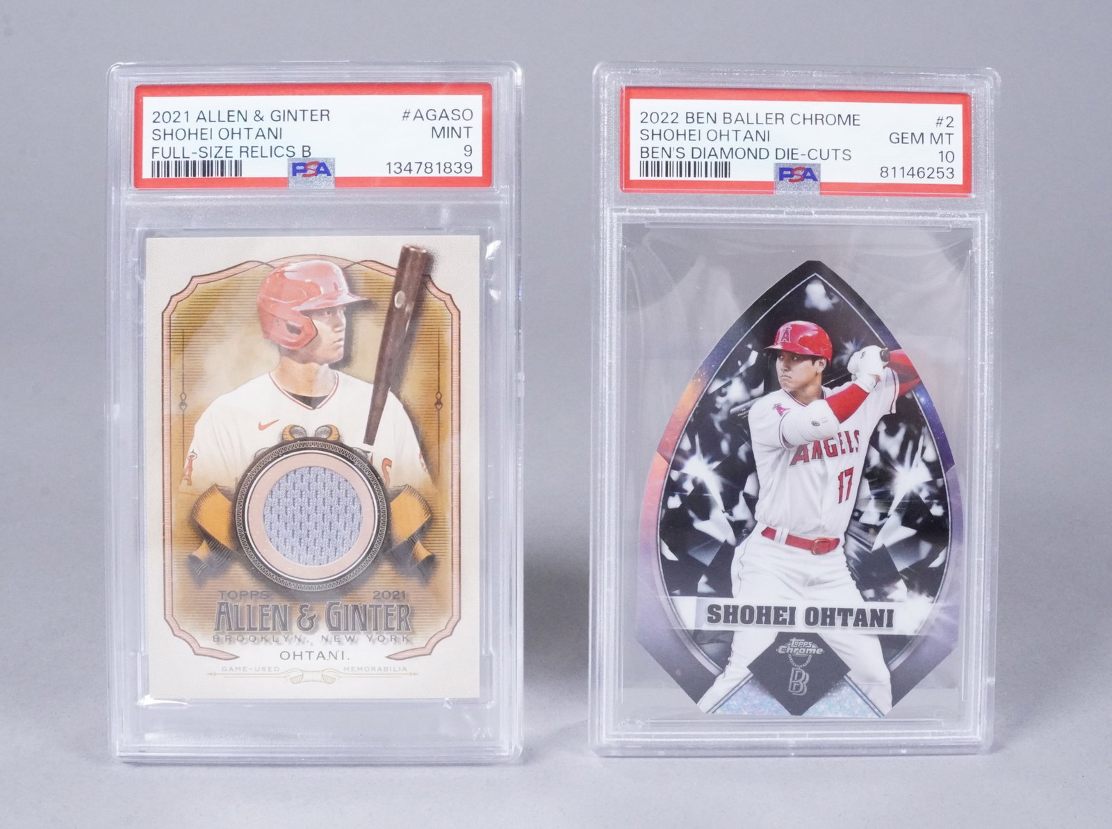 2 Shohei Ohtani card PSA graded: 2 Shohei Ohtani PSA graded card, one is a rare relic card.