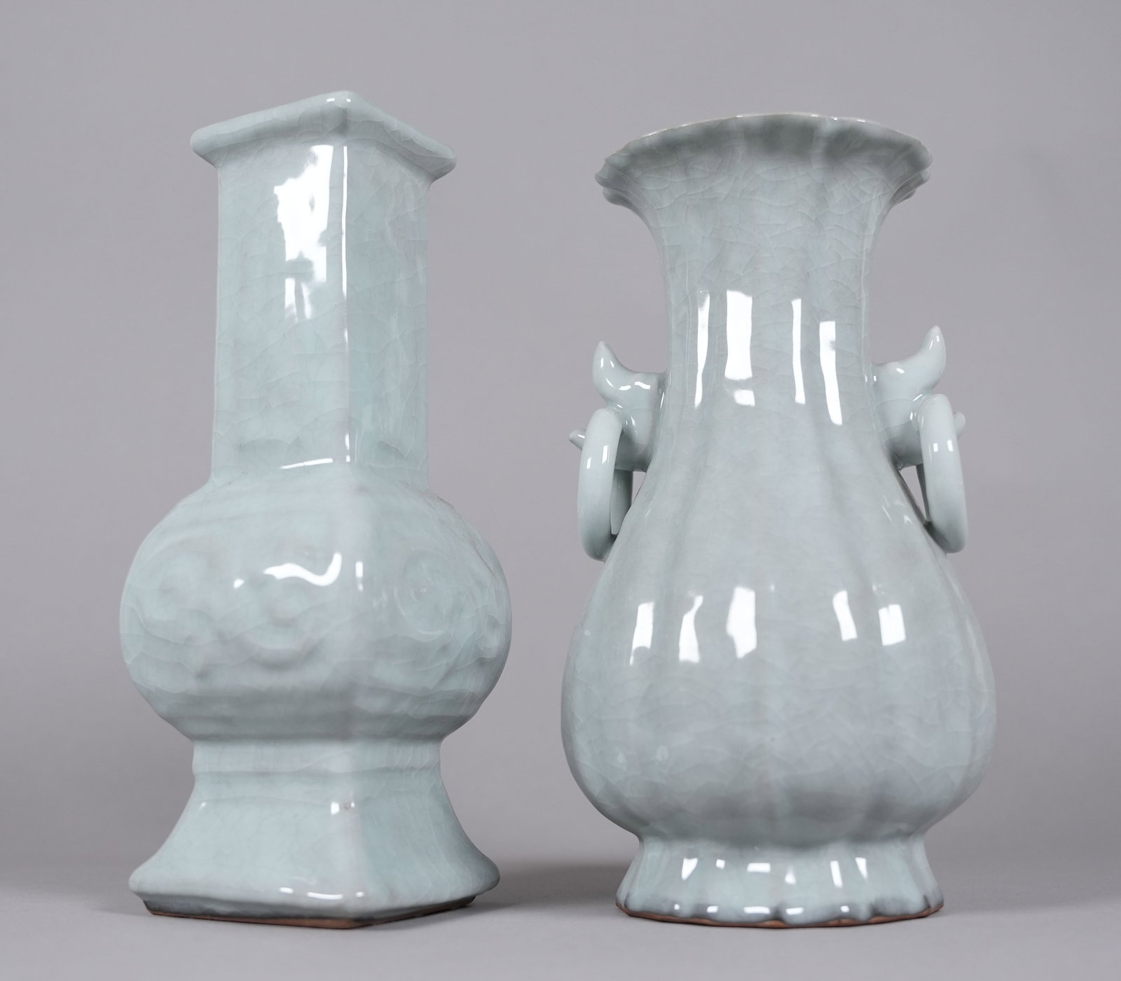 2 Chinese celadon vase: 2 Chinese fine celadon vase. Largest H: 9" x W: 5."