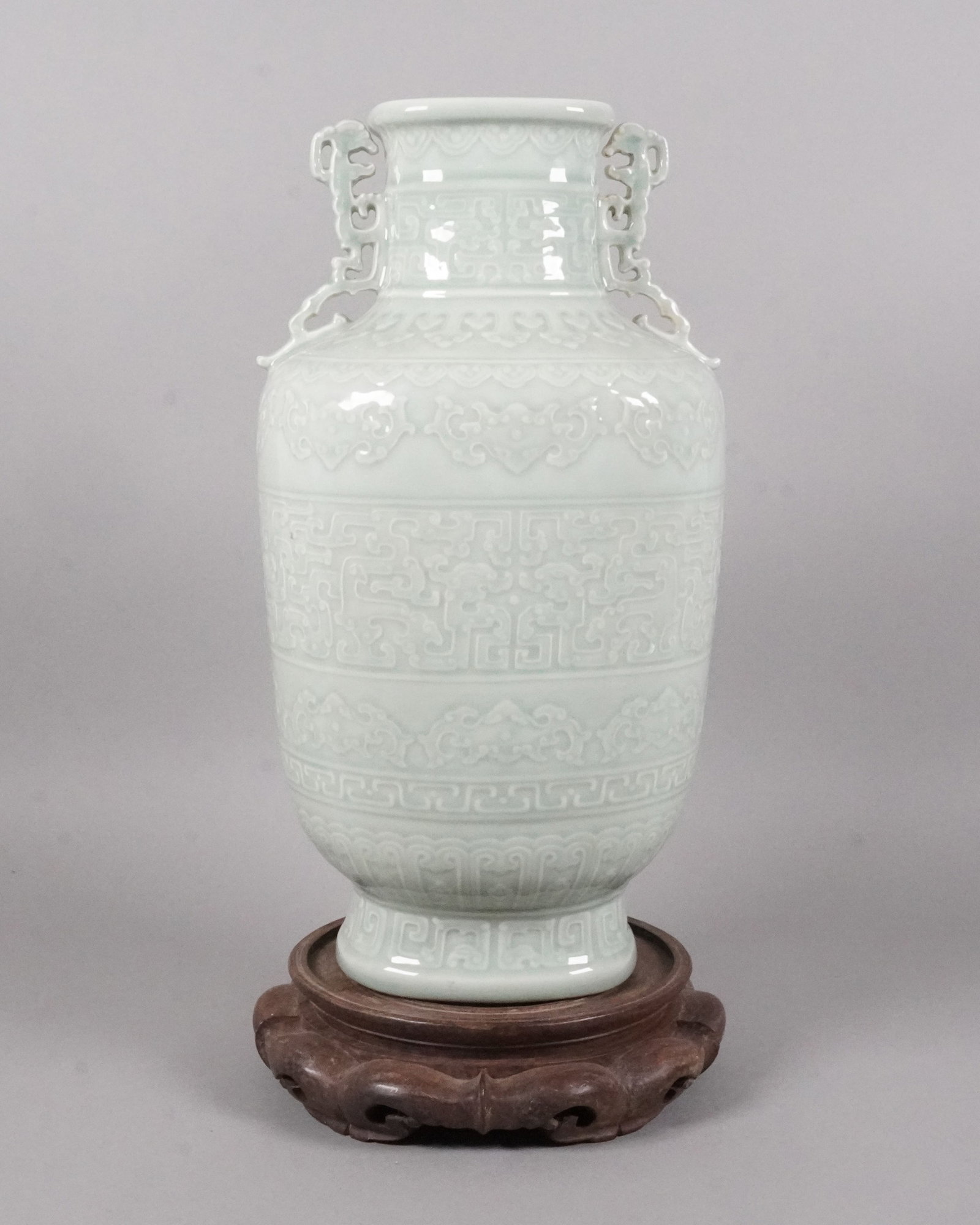 Chinese fine celadon large vase: Chinese fine celadon large vase. H: 14.75" x W: 8."