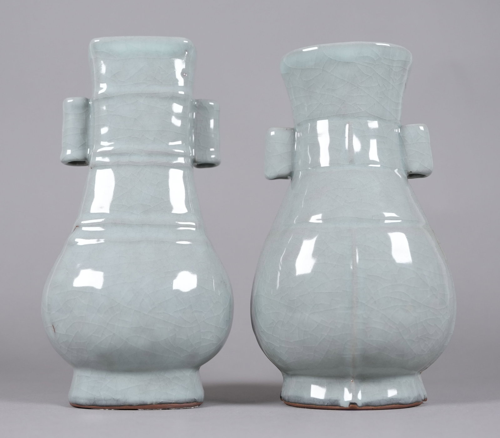 2 Chinese celadon vase: 2 Chinese fine celadon vase. H: 9" x W: 4.5."