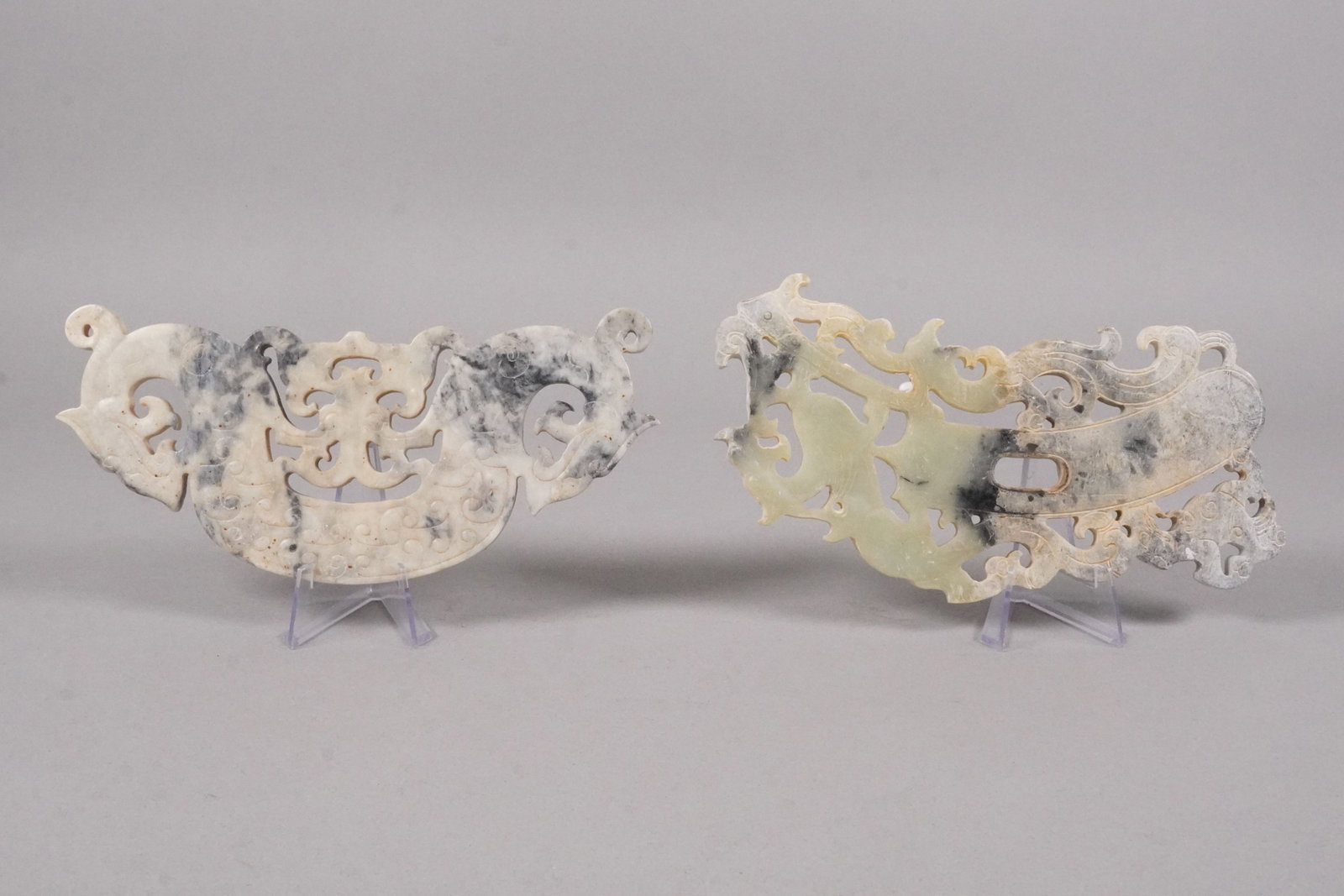 2 Chinese large jade ornament: 2 Chinese large jade ornaments. Largest H: 3.3" x W: 6.7."