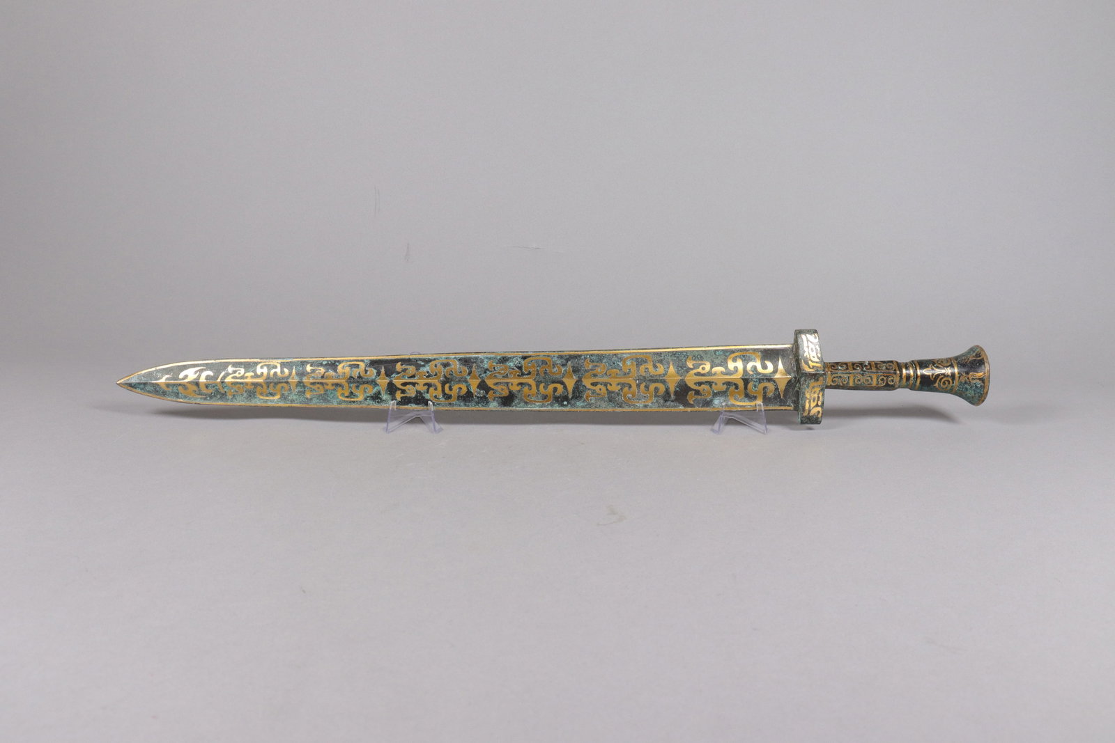 Chinese gilted bronze sword: Chinese fine gilted bronze sword. L: 26" x W: 3."