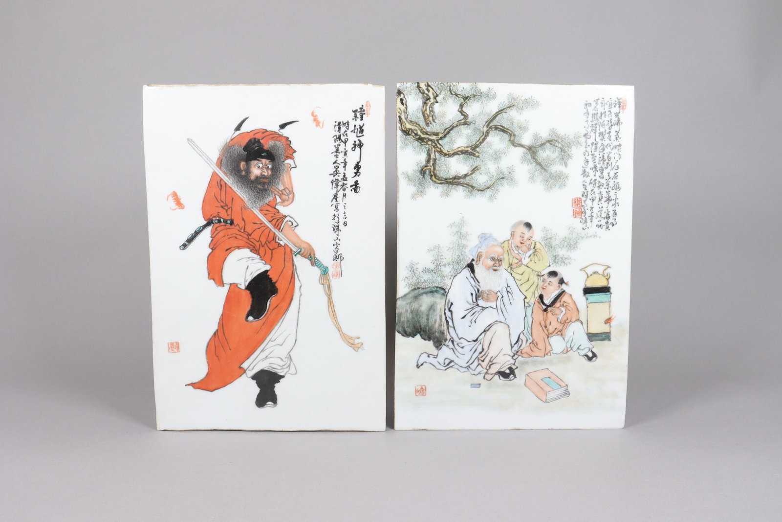 2 Chinese porcelain tiles: 2 Chinese fine porcelain tiles.