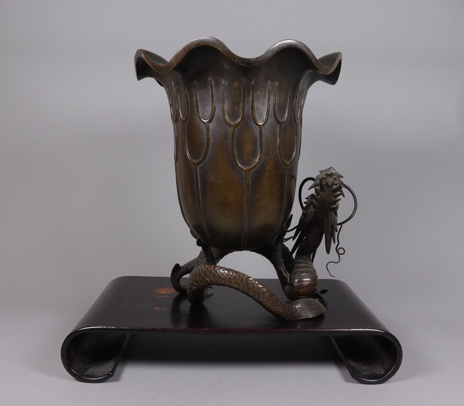 Japanese heavy bronze vase: Japanese heavy bronze vase. H: 15" x W: 12."
