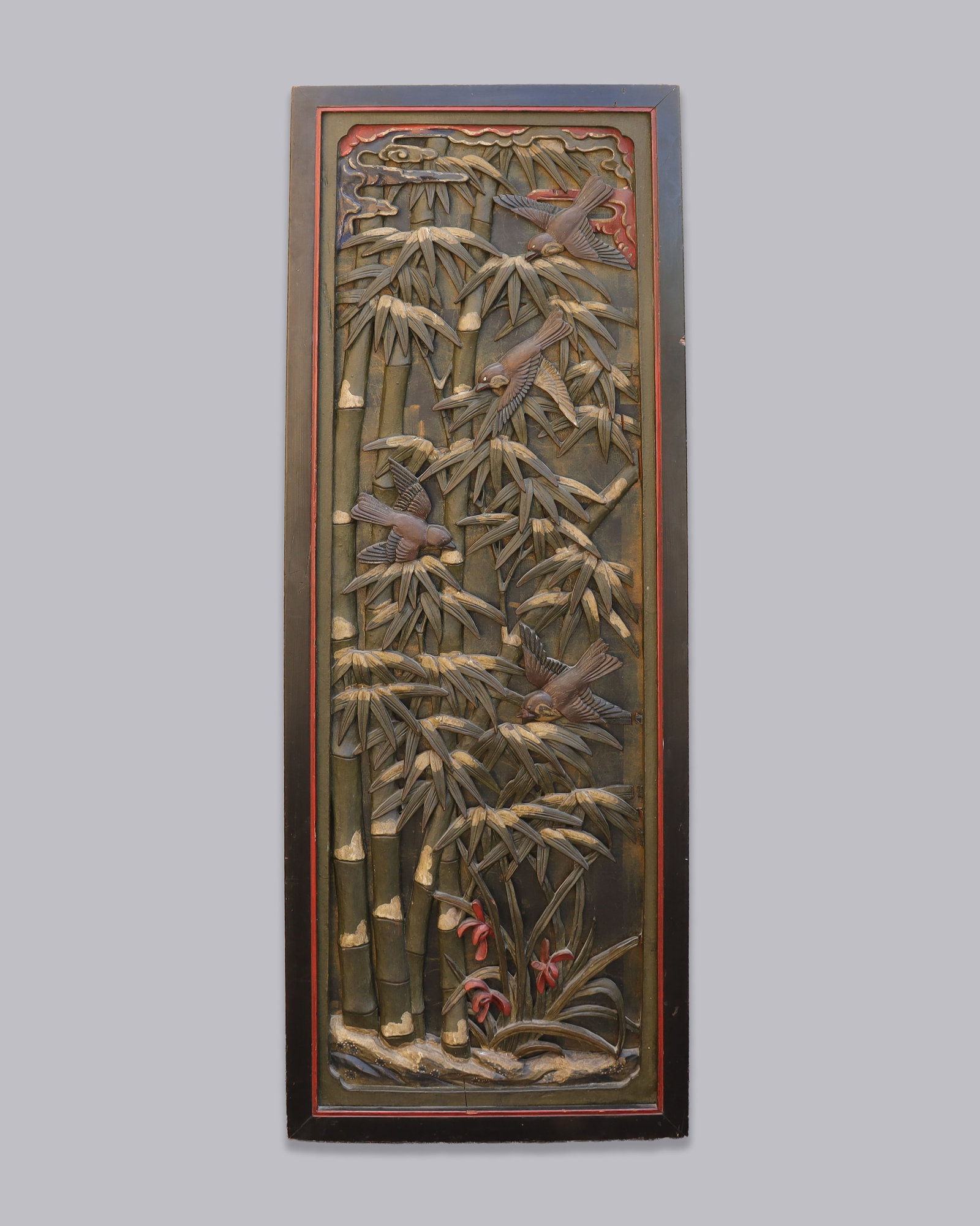 Chinese fine wooden carving panel: Chinese fine wooden carving panel. H: 46" x W: 17."