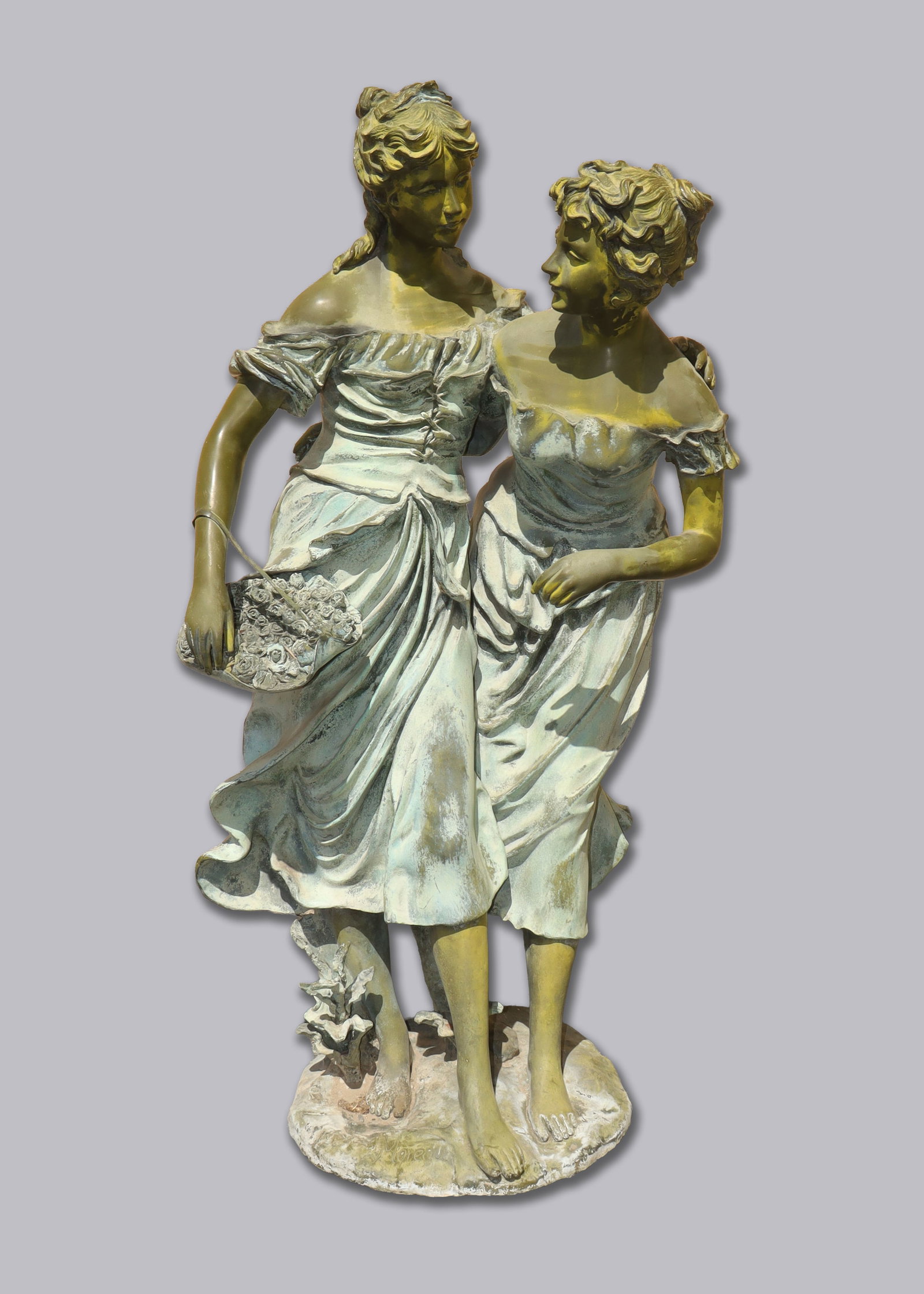 A vintage large bronze statue: A vintage large bronze statue. H: 50" x W: 30."