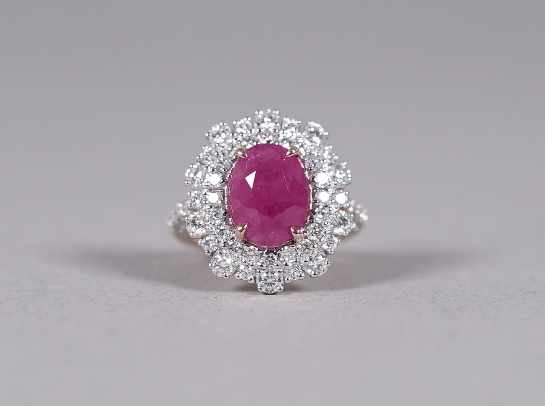 Platinum Burmse ruby diamond ring GIA - 2