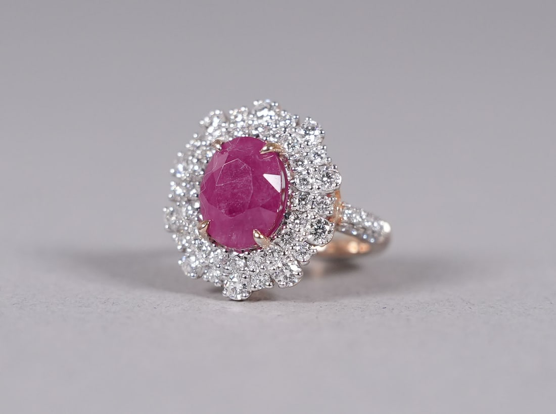 Platinum Burmse ruby diamond ring GIA - 5