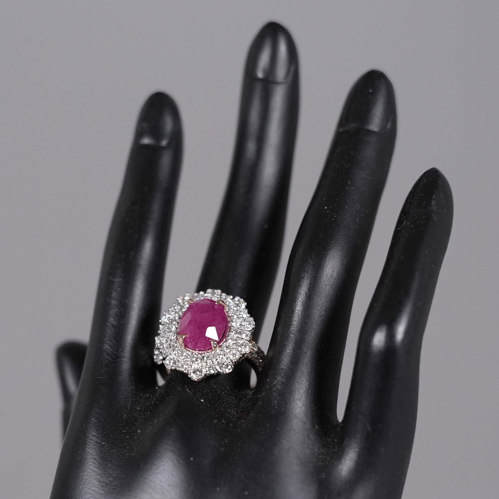Platinum Burmse ruby diamond ring GIA - 6