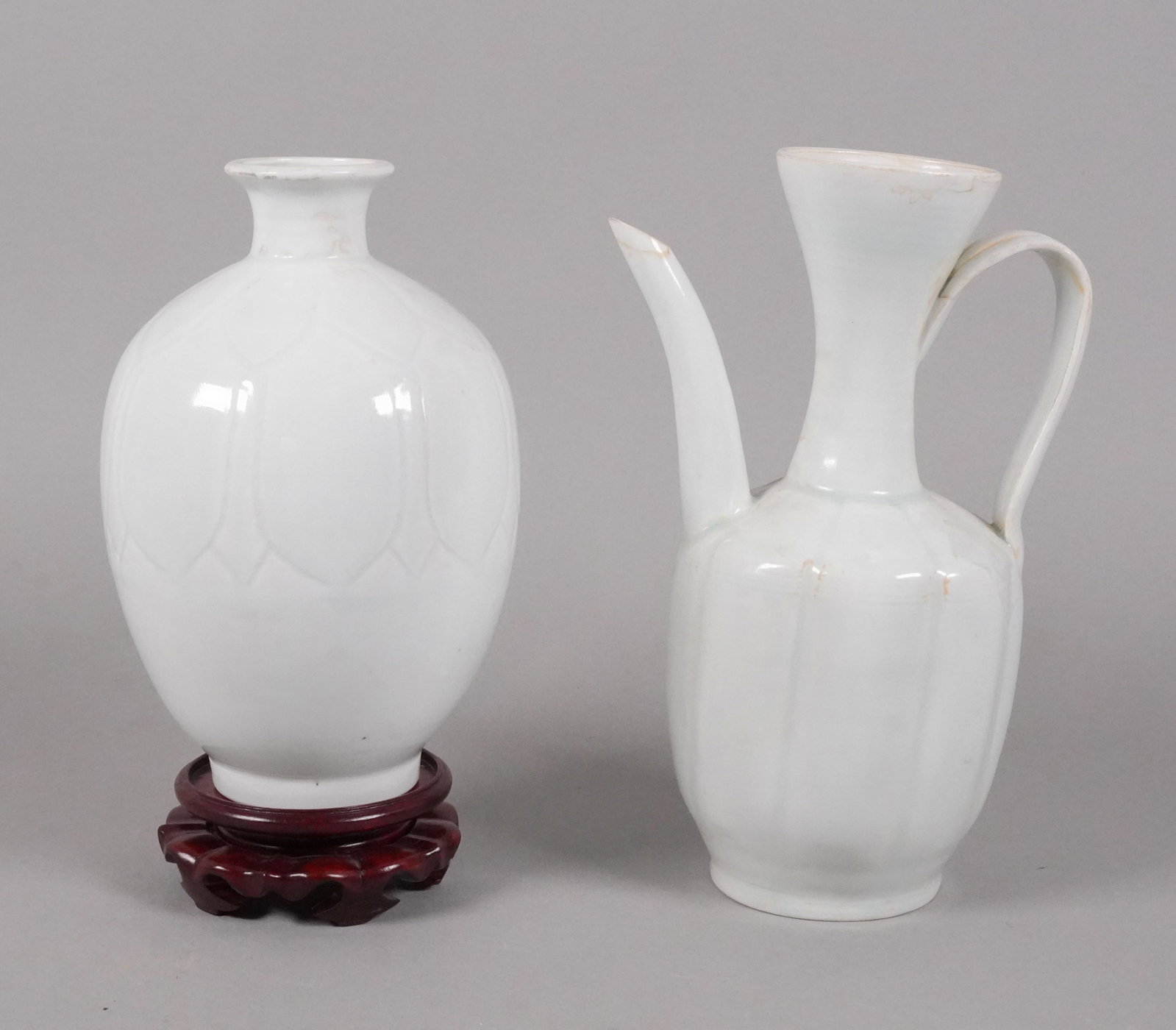 2 Chinese white glaze porcelains: 2 Chinese fine white glaze porcelains, largest H: 9.1" x W: 6."