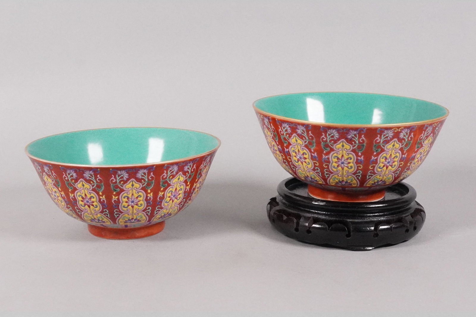 2 Chinese fine red bowls: 2 Chinese fine red bowls. H: 2.9" x W: 6.5."