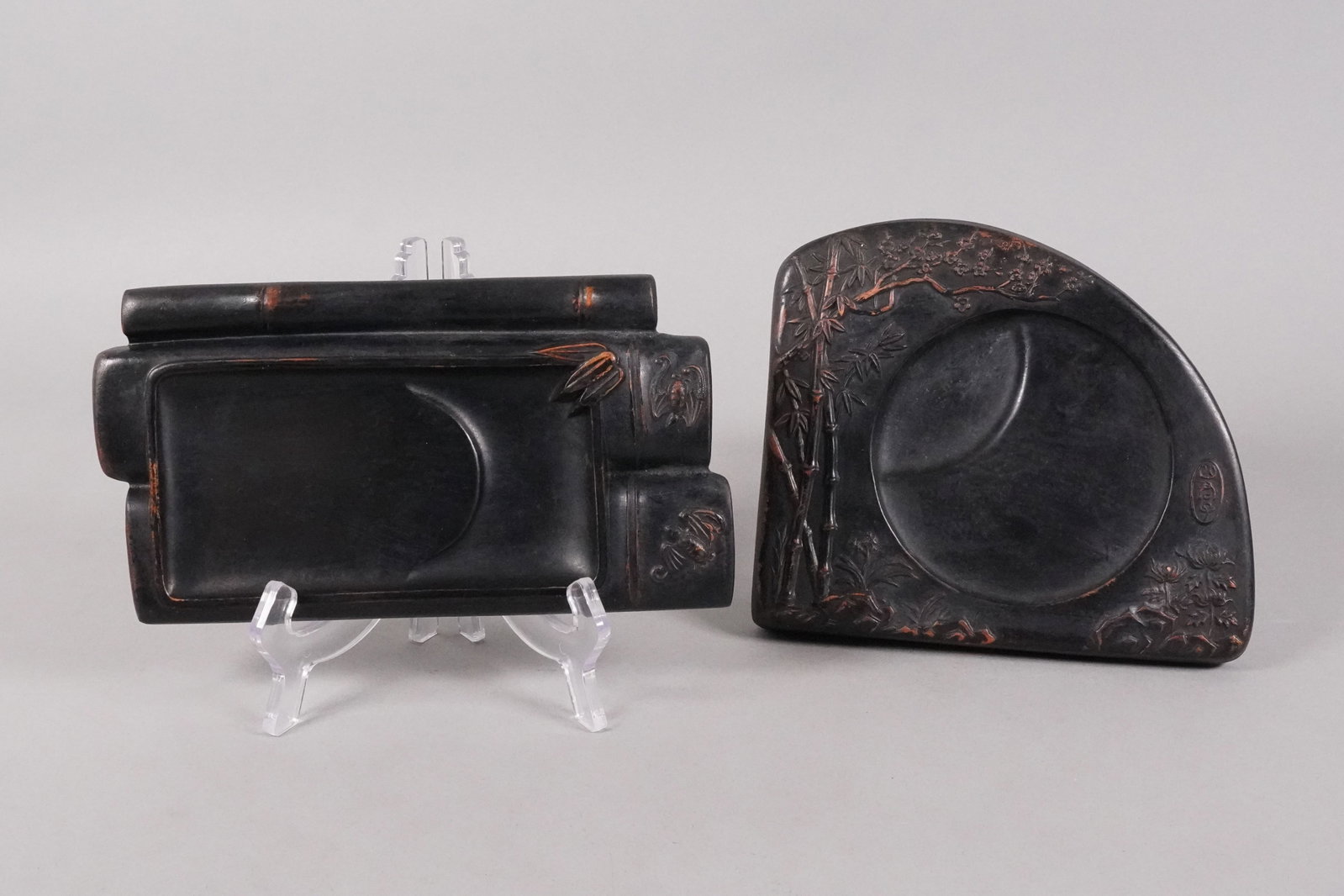 Lots Chinese ink stones: Lots Chines fine ink stones. Largest H: 1" x W: 8.6."